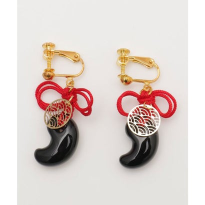 【カヤ】勾玉結びイヤリング ブラック