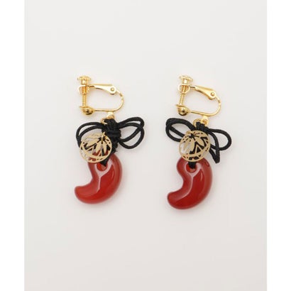 【カヤ】勾玉結びイヤリング レッド