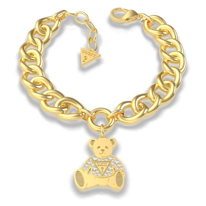 ゲス GUESS VINTAGE BEAR Bear Charm Curb Chain Bracelet (Gold) （GOLD）