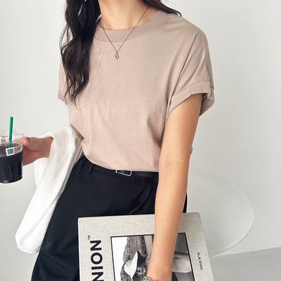 ジーラ GeeRA 綿100%フレンチスリーブチュニックTシャツ (ベージュ)