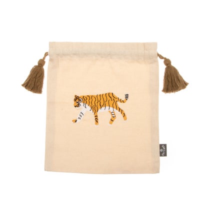 カンカン KANKAN アニマル刺繍巾着L （ホワイト）