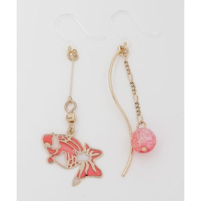 【カヤ】透かし吉祥アシンメトリーピアス レッド