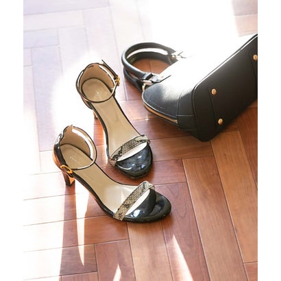 メヌエ Menue アンクルストラップ7cmヒールサンダル （パイソン／スムース調）のサムネイル