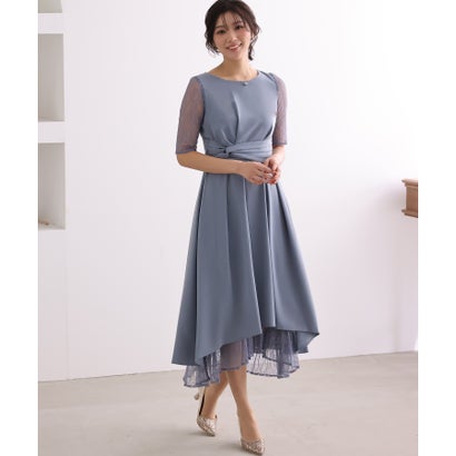 プールヴー PourVous レースフィッシュテールマキシドレスロングスカート結婚式ワンピースドレス大きいサイズ対応フォーマル パーティードレス 20代 30代 40代 （ブルーグレー）