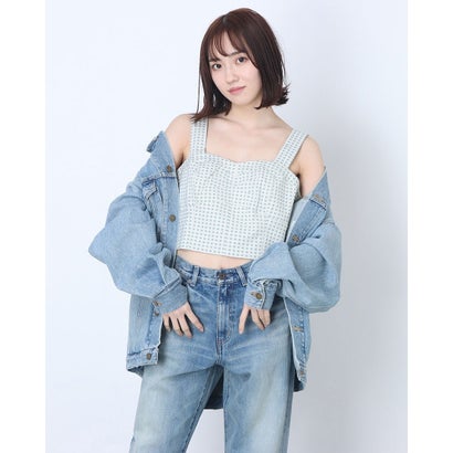 ゲス GUESS Rasha Top （WHITE AND LIGHT BLUE VICHY COMBO）