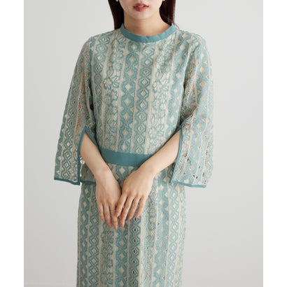 ラナン RANAN 袖スリットレースワンピ （セージ）