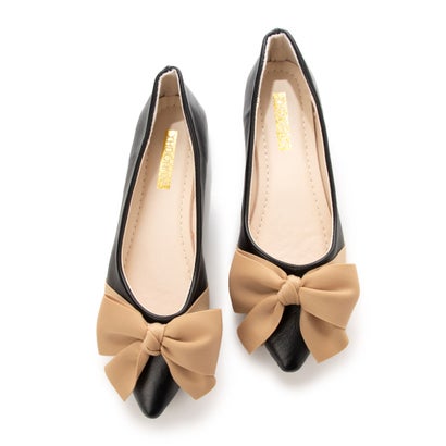 スタイルブロック STYLEBLOCK リボン付きポインテッドトゥフラットパンプス （ブラック）