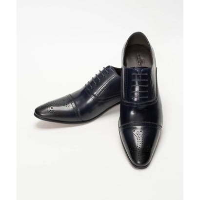 ルシウス LUCIUS 本革 レザー ストレートチップ 外羽根 メダリオン レースアップシューズ（ネイビー）