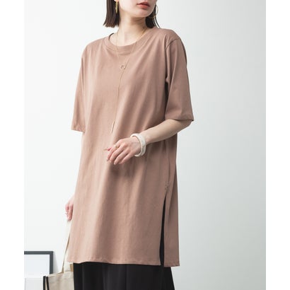 アットワン atONE 5分袖サイドスリットロングTシャツ (MOCHA)