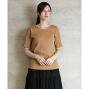 アットワン atONE Vネック5分袖コットンリブTシャツ (BEIGE)