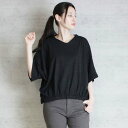 アットワン atONE 前ギャザーVネック6分袖Tシャツ (BLACK)(4)