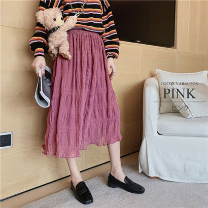 アミュレット Amulet 柔らかロングスカート ウエストゴム ドット 可愛い シンプル レディース 春 夏 （ピンク）