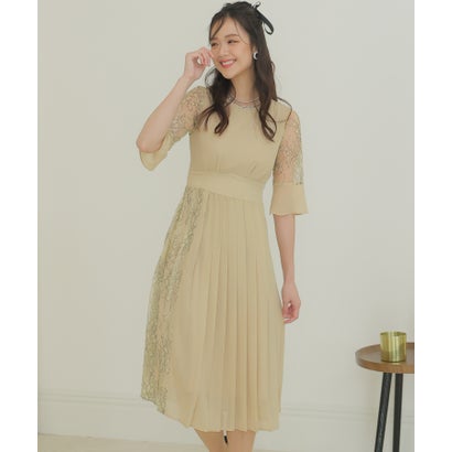 プールヴー PourVous 結婚式パーティードレスアシンメトリープリーツ七分袖&ミニ丈セレモニーフォーマル ワンピース 20代 30代 40代 (イエロー)