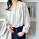 ジーラ GeeRA タックデザインスキッパーブラウス(七分袖) (ベージュ系ストライプ)