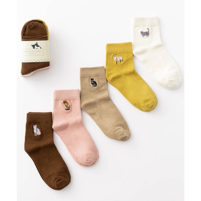 ジュビリー Jubilee 犬猫 刺繍 ロークルーソックス5足セット (その他13)