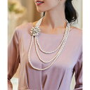 ドレスプラス DRESS+ ブローチ付き2Way3連フェイクパールネックレス【結婚式】【セレモニー】【パーティー】 (ホワイト)