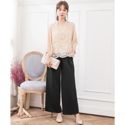 ドレスプラス DRESS+ 【結婚式・お呼ばれ対応パンツドレス】レース7分袖トップス&スラックスセットアップ (ベージュ系その他)