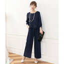 ドレスプラス DRESS+ レース7分袖トップス＆スラックスセットアップ （ネイビー）