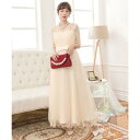 ドレスプラス DRESS+ レース×チュールマキシ丈ワンピース (ベージュ)