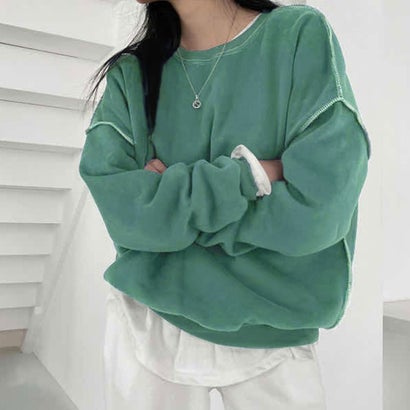 ジュノア JUNOAH ドロップショルダーデザイントレーナー 韓国ファッション 春 夏 秋 韓国 トップス 春服 夏服 トレーナー （ミント）のサムネイル