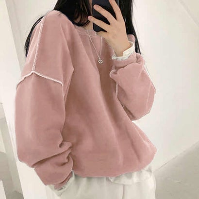 ジュノア JUNOAH ドロップショルダーデザイントレーナー 韓国ファッション 春 夏 秋 韓国 トップス 春服 夏服 トレーナー （ダスティピンク）のサムネイル