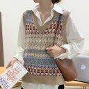 メゾンドラティール maison de LATIR チェック柄Vネックニットベスト・ビスチェ (ブラウン)