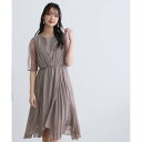 プールヴー PourVous ロング&七分袖フォーマルアシンメトリー大きいサイズ結婚式ワンピースドレス パーティードレス 20代 30代 40代 (グレージュ)