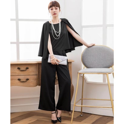 ドレスプラス DRESS+ ケープ風ワイドパンツドレス （ブラック）