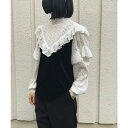 ジュエローブ Jewelobe ロマンチックフリルレース×ベロアトップス (ホワイト)