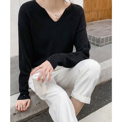ニットトップス レディース Vネック長袖