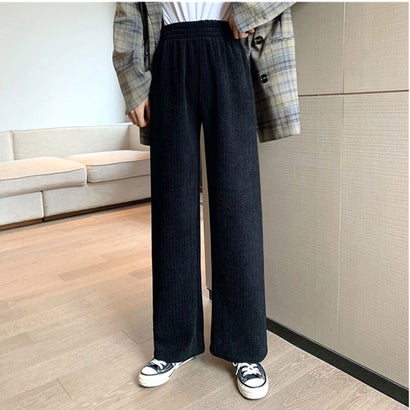 ニジブラ nijibra 脚長着やせ効果◎あったか裏ファ-コ-デュロイパンツ 寒さ対策 裏起毛パンツ 裏起毛ズボン M-L （ブラック）