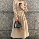 ジュノア JUNOAH 肩フリルロングワンピース (クリーム)