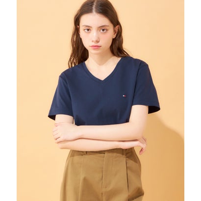 トミー ヒルフィガー TOMMY HILFIGER ワンポイントロゴVネックTシャツ (ネイビー)