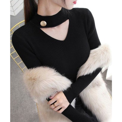 チョーカー風ニット 着やせ トップス