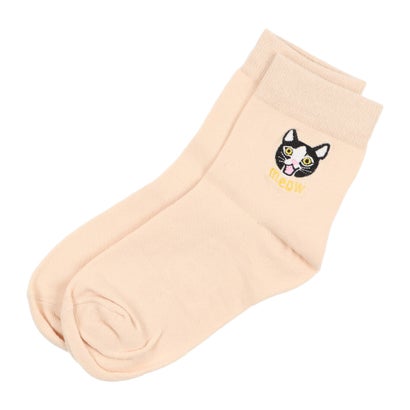 ジュビリー Jubilee キャット ドッグ 猫 犬 顔の刺繍デザイン ロークルーソックス ユニセックス (ベージュ)