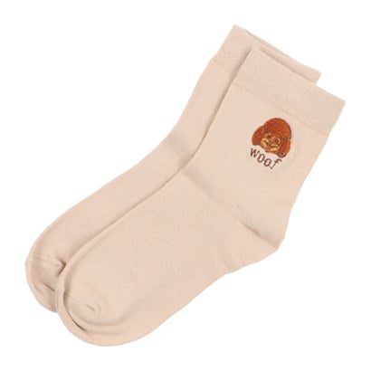 ジュビリー Jubilee キャット ドッグ 猫 犬 顔の刺繍デザイン ロークルーソックス ユニセックス (ダークベージュ)