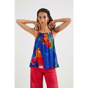 デシグアル Desigual ホルターネック トロピカル ホワイトブラウス (ブルー)