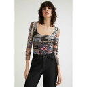 デシグアル Desigual ニュースペーパー チュールボディスーツ (グレー/ブラック)