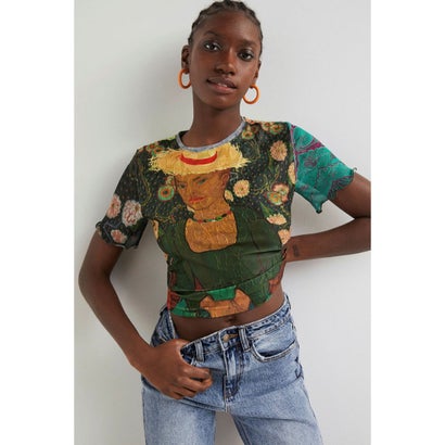デシグアル Desigual 芸術作品 テクスチャーTシャツ (グリーン)