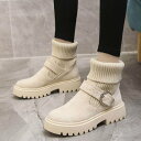 メゾンドラティール maison de LATIR ニットブーツ (ホワイト)履くだけでこなれ感アップ♪一足で嬉しい2way仕様 厚底ニットショートブーツ ソックス風 靴下ブーツ ストレッチ 歩きやすい 痛