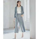 ドレスプラス DRESS+ セットアップ スーツ ウォッシャブル ジャケット ワイドパンツ OL 通勤服 入学式 卒業式 (ブルーグレー)