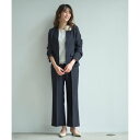 ジーラ GeeRA 【4点セット】〈ワイドパンツ〉ノーカラージャケットパンツスーツ4点セット (ネイビー系)