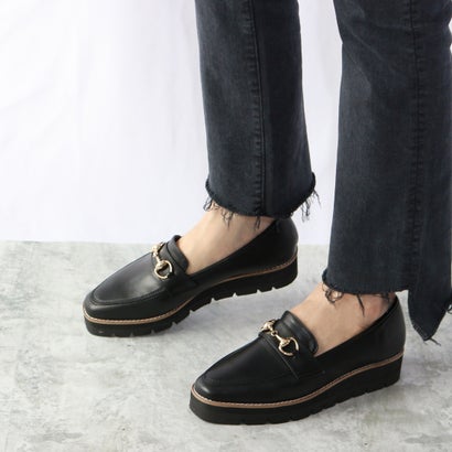 フィン Fin スクエアトゥ厚底ビットローファー【低反発スポンジ入り】 (ブラック)