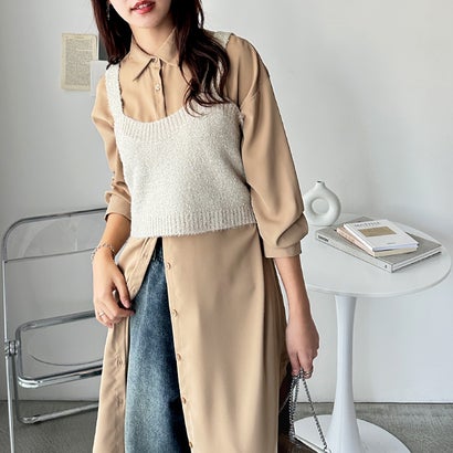 ジーラ GeeRA スリット入りロングシャツワンピース(定番ベージュ)