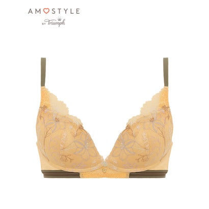 アモスタイル バイ トリンプ AMOSTYLE BY Triumph 夢みるブラ ノンワイヤー 1382 ラインアートフラワー E-Fカップ (イエロー)