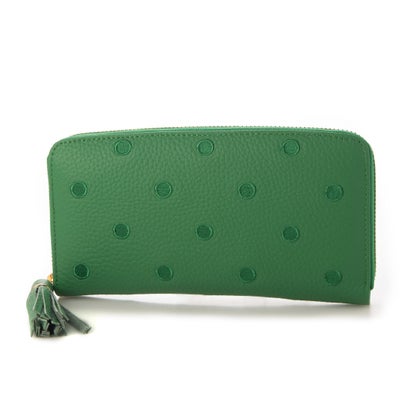 ＜ロングセラー＞ペルケ perche 牛革ドット刺繍ラウンド長財布 （GN）