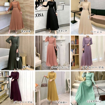 プリーツ ワンピース ウエストマーク上品