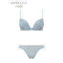 アモスタイル バイ トリンプ AMOSTYLE BY Triumph 寄せブラ&ショーツセット 268 ディッツィーフローラルプリント B-D【返品不可商品】 (ブルー)