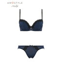 アモスタイル バイ トリンプ AMOSTYLE BY Triumph 3/4カップブラ&ショーツセット 274 ノスタルジックプリーツ E【返品不可商品】 (ミッドナイトブルー)