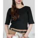 アットワン atONE【前後2WAY】ランダムリブボートネック&Vネックカットソー (BLACK)